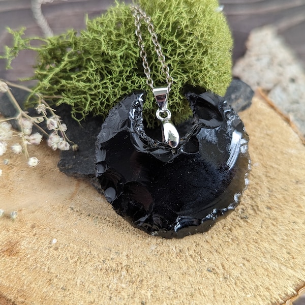Obsidienne lune pendentif collier argent sterling 925 1000 bijou sorcière