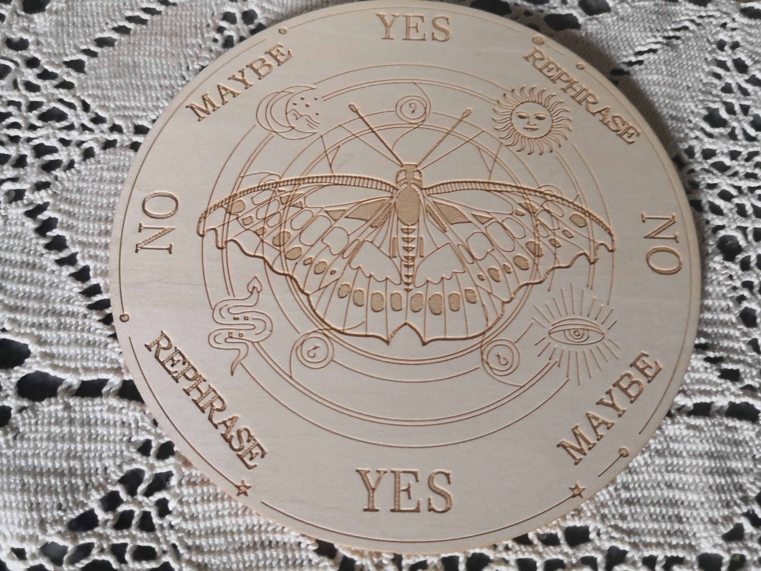 Planche Divinatoire Pendule Radiesthésie Oui Non Bois Brut Papillon