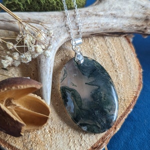 Moss agate pendant necklace in 925/1000 sterling silver ref agmo35