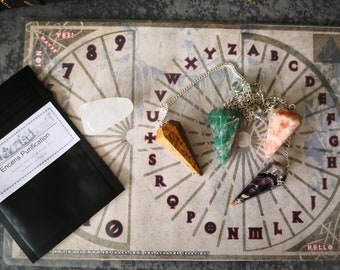 Kit pack radionic dowsing board pendulum incense stone