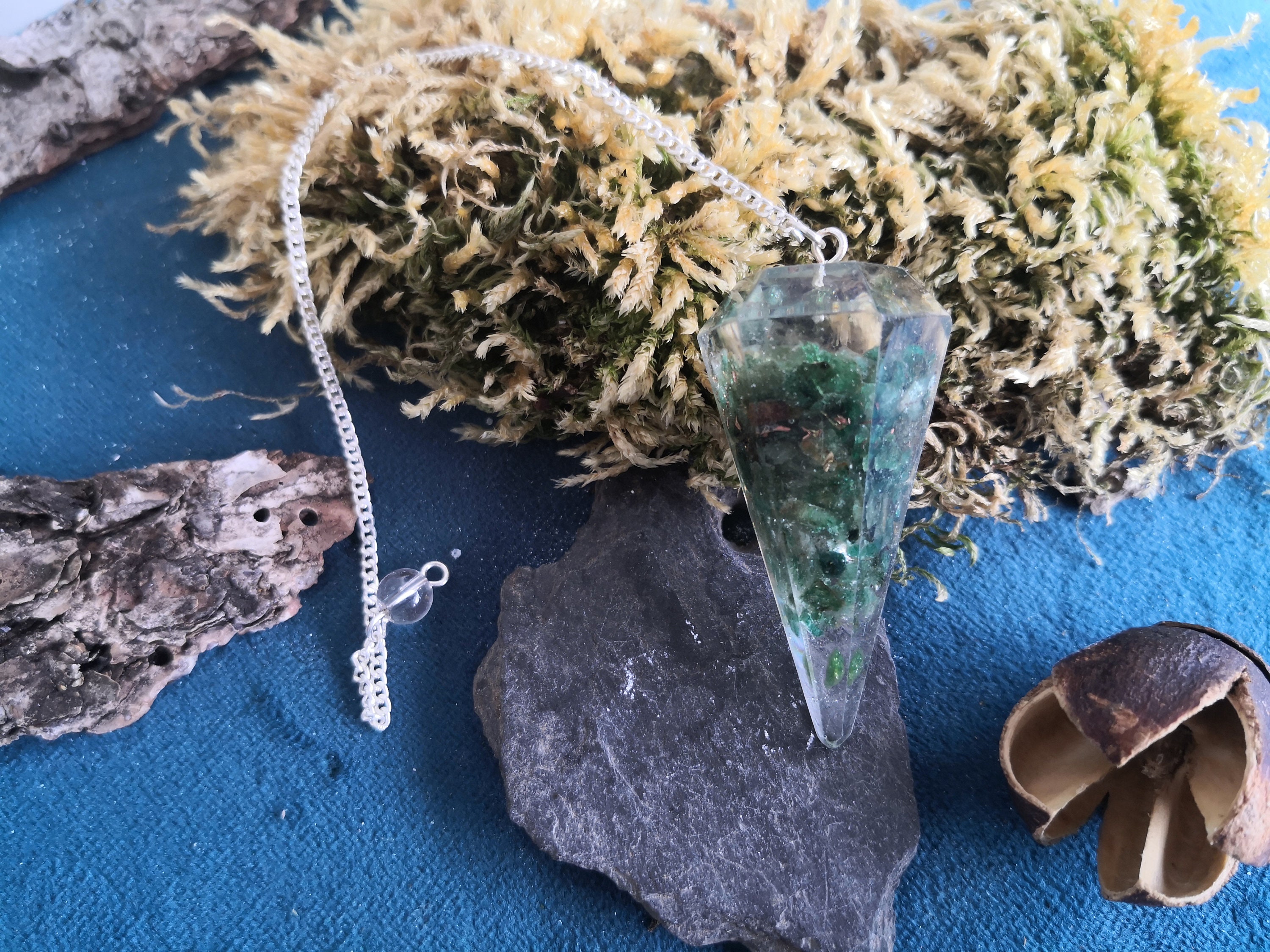 Pendule Divinatoire Orgonite Serpentine Cuivre Radiesthésie