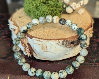 Pulsera elástica de perlas de ágata musgosa