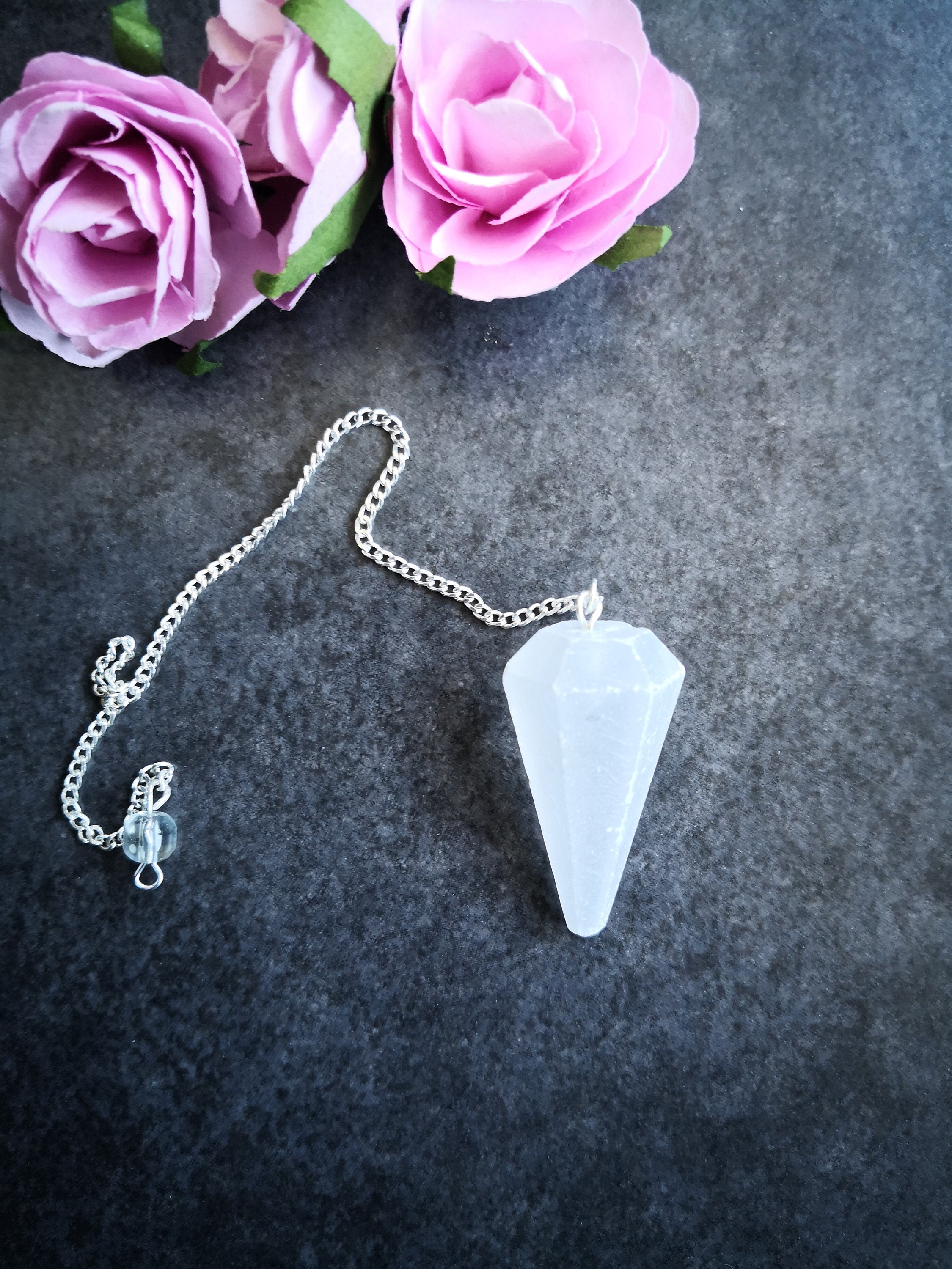 Pendule Sélénite Cristal Pierre Divination Radiesthésie