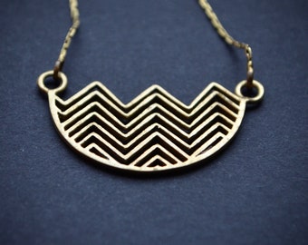 Geometric Necklace, Long Brass Pendant, Zigzag Golden Pendant, Boho Jewelry, Modern Charm