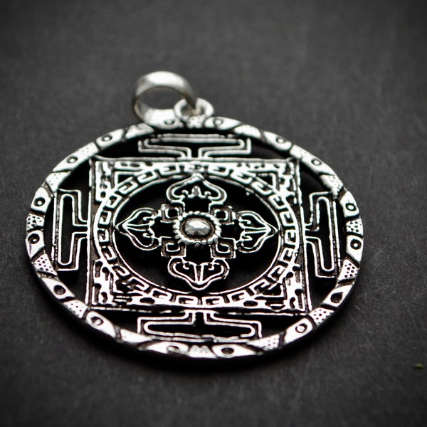Bohemian Pendant,Tibetan Necklace, Kalachakra Mandala, Spiritual Jewelry, Buddhist Pendant, Yoga jewelry, Sacred Geometry, Boho Charm