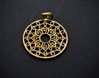 Golden Mandala Pendant, Brass Celtic Necklace,  Collier Mandala, Sun Pendant, Large Boho pendant