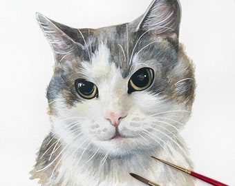 Cat Watercolor Portrait - Custom Cat Painting - Custom Cat Watercolor - Realistic Animal Art - Watercolor Custom Pet Art - Holiday Pet Gift