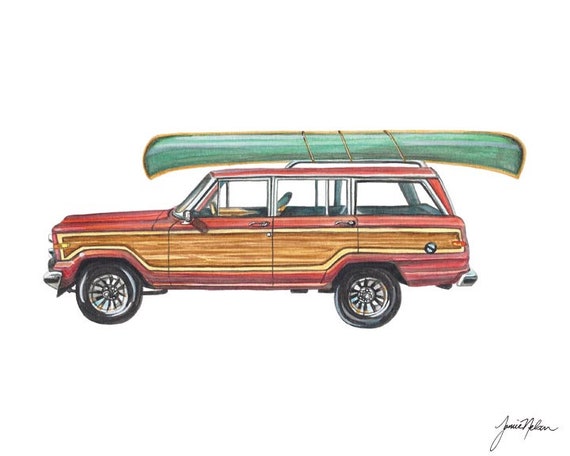 Station Wagon Watercolor Vintage Jeep Jeep Wagoneer Etsy