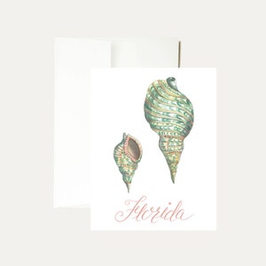 Muscheln Aquarell Grußkarte-Ozean- Strandmalerei-Tropisch-Kalligrafie-Nautische Karte- Strandspaß- Florida - Skizze - Kunst - Briefpapier