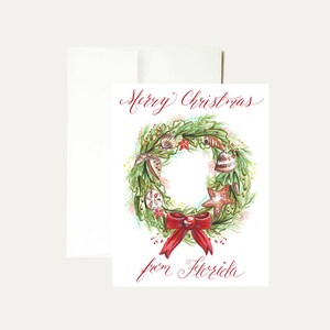 Muschelkranz Aquarell Weihnachten Grußkarte - Strandmalerei - Tropisch- Strandspaß-Muscheln-Urlaub- Küsten -Florida- Kunst - Briefpapier