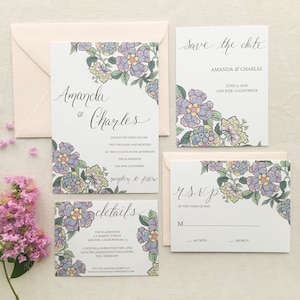 Watercolor Unique Hand-Painted Wedding Invitation Suite -Watercolor Floral-Botanical Vines-Wedding Stationery-Custom Stationery-Calligraphy