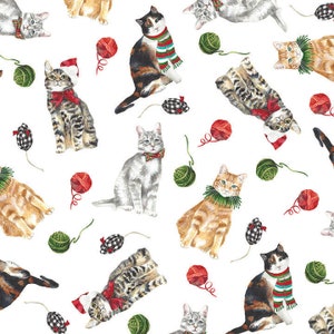 Cat Christmas Gift Wrap - Wrapping Paper -Holiday Cats -Watercolor -Whimsical Holiday- Calico - Orange Cat -Grey Cat Christmas