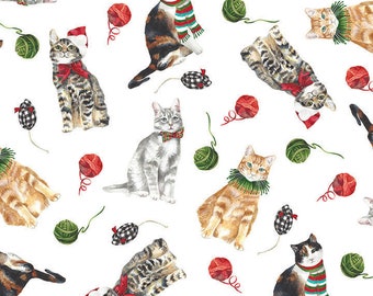 Cat Christmas Gift Wrap - Wrapping Paper -Holiday Cats -Watercolor -Whimsical Holiday- Calico - Orange Cat -Grey Cat Christmas
