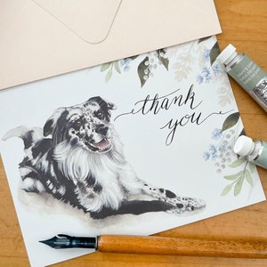 Custom Wedding Thank You Card - Custom Pet Portrait Card - Watercolor Table Numbers - Watercolor Place Cards - Custom Wedding Stationery
