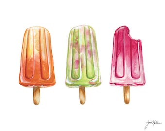 Popsicle Watercolor - Ice Cream Watercolor - Beach Painting - Tropical - Dessert - Beach Fun - Art Print - Sweets - Food Illustration - Art