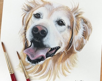 Golden Labrador Watercolor Portrait -Custom Pet Portrait -Golden Lab Custom Dog Art- Labrador Retriever Painting- Watercolor Custom Pet Art