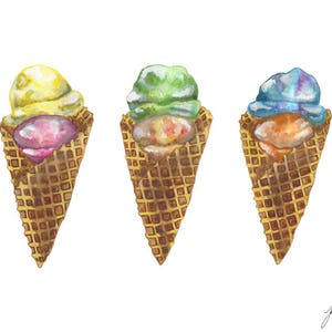 Ice Cream Cone Watercolor - Beach Painting - Tropical - Cute- Whimsical- Dessert - Beach Fun - Art Print - Sweets - Food Illustration - Art