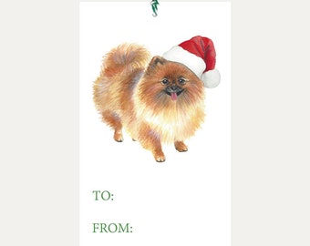 Christmas Gift Tag - Pomeranian Gift Tag- Holiday Gift Tags -Christmas Dog- Puppy-Watercolor Gift Tag-Cute-Festive-Christmas Gift -Gift Wrap