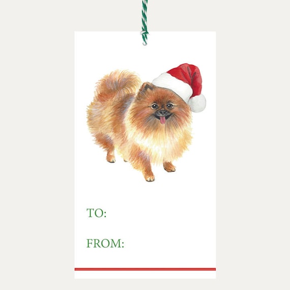 Christmas Gift Tag Pomeranian Gift Tag- Holiday Gift Tags -Christmas Dog-  Puppy-Watercolor Gift Tag-Cute-Festive-Christmas Gift -Gift Wrap