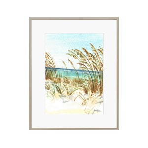 Beach Watercolor Prints Set of 4 - Watercolor Landscape Print - Beach Painting - Coastal Wall Art - Ocean - Sea Grass Print -Seascape Print