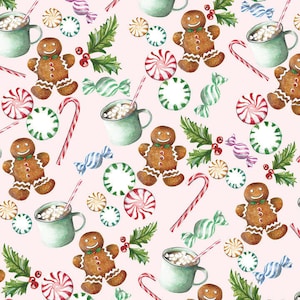Cute Christmas Gift Wrap - Wrapping Paper - Gingerbread - Watercolor - Whimsical Holiday- Candy - Holiday Sweets - Candy Cane Christmas