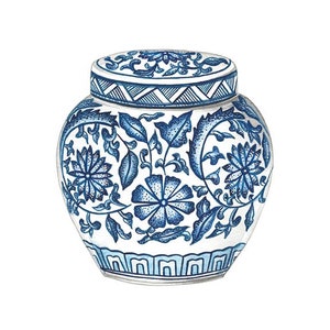 Ginger Jar Watercolor - Blue and White Ginger Jar- Chinoiserie - Asian Art- Chinese Painting - Asian Decor - Detailed Art Print - Art