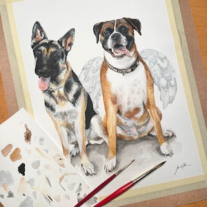 Custom Watercolor Pet Portrait -German Shepherd Watercolor Portrait - Custom Boxer Watercolor Portrait - Custom Dog Art - Watercolor Pet Art