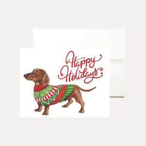 Dackel Weihnachtsgrußkarte - Hunde Weihnachtskarte - Aquarell Weihnachtskarte - Frohe Feiertage - Süß - Weiner Hund - Kunst - Briefpapier