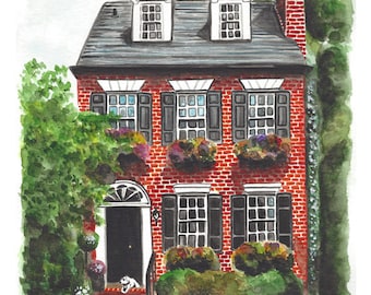 Red Brick House Watercolor Portrait - Custom Brick Home Painting - Custom Brick House Portrait -Housewarming Gift -Watercolor House Portrait