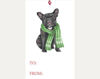 Christmas Gift Tag -French Bulldog Gift Tag-Holiday Gift Tags Christmas Dog-Puppy-Watercolor Gift Tag-Cute-Festive-Christmas Gift -Gift Wrap