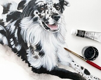 ボーダーコリーの水彩画：ロン・クラジェフスキーのファインアート