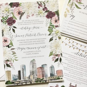 Tampa Florida Watercolor Wedding Invite - Tampa Skyline Watercolor - Custom Wedding Invite - Tropical Wedding Stationery - Tampa Bay Wedding