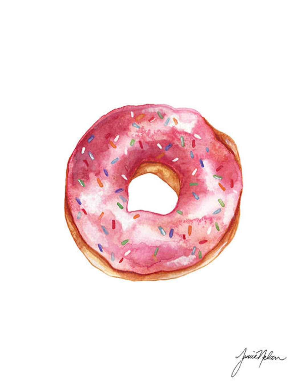 Pink Donut Watercolor - Sprinkles - Dessert Painting - Food ...