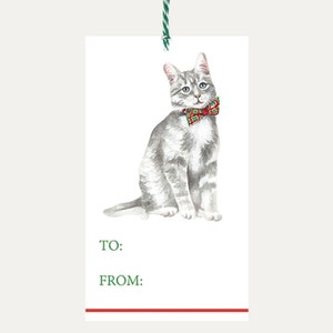 Christmas Gift Tag - Cat Gift Tag- Holiday Gift Tags -Christmas Cat- Gray Cat -Watercolor Gift Tag- Cute-Festive-Christmas Gift -Gift Wrap