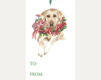 Christmas Gift Tag - Lab Gift Tag-Holiday Gift Tags - Christmas Dog- Puppy- Watercolor Gift Tag -Cute- Festive-Christmas Gift -Gift Wrap