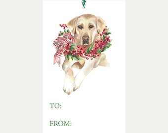 Etichetta regalo di Natale - Etichetta regalo di laboratorio - Etichette regalo per le feste - Etichetta regalo di Natale per cani - Cucciolo - Acquerello - Carino - Regalo di Natale festivo - Carta regalo