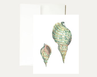 Seashells Watercolor Greeting Card - Ocean - Beach Painting - Tropical -Sand -Nautical Card- Beach Fun - Florida - Sketch - Art - Stationery