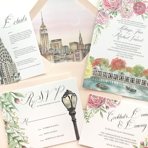 New York City Watercolor Wedding Invite - New York Skyline Wedding Stationery - Central Park Wedding Invitation - NYC Wedding Artwork