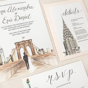 New York City Watercolor Wedding Invite - New York Skyline Wedding Stationery - Brooklyn Wedding Invitation - NYC Wedding Artwork