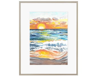 Beach Watercolor Print - Watercolor Landscape Print - Beach Painting - Sunset Painting - Ocean Watercolor - Waves Painting - Nature