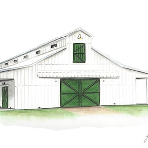 Barn Wedding Venue Watercolor - Wedding Venue Painting- Southern Wedding Watercolor - Barn Wedding - Farm Wedding Artwork - Country Wedding