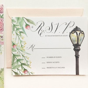 New York City Watercolor Wedding Invite - Central Park Wedding -Custom NYC Wedding Stationery -Central Park Lamp Post -Custom Wedding Invite