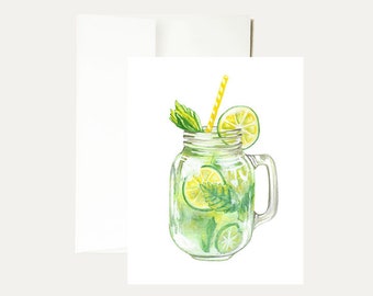 Cocktail Drink Watercolor Greeting Card - Margarita - Beach Painting - Tropical - Beach Fun - Lemon Lime - Summer Dessert - Art - Stationery