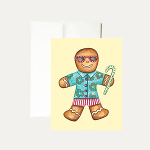 Lebkuchenmann Weihnachts grußkarte - StrandMalerei - Tropisch - Strandspaß - Aquarell - Urlaub - Küsten-Lustig-Florida- Kunst - Briefpapier