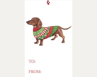 Christmas Gift Tag -Dachshund Gift Tag -Holiday Gift Tags -Christmas Dog -Puppy -Watercolor Gift Tag-Cute- Festive-Christmas Gift -Gift Wrap