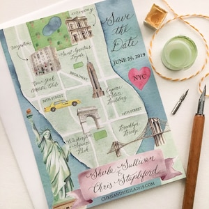 New York City aquarel bruiloft kaart - aangepaste aquarel bruiloft kaart - NYC kaart - Central Park bruiloft kaart - aangepaste New York City bruiloft kunst