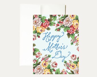 Mother's Day Watercolor Greeting Card - Mom- Calligraphy - Floral Card - Flowers - Painted - Floral Wreath - Hand Painted -Art -Stationery