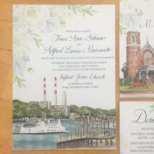 Watercolor Boat Wedding Stationery - Watercolor Wedding Invite - Danford&#39;s Hotel and Marina - Custom Wedding Invite - Long Island Wedding