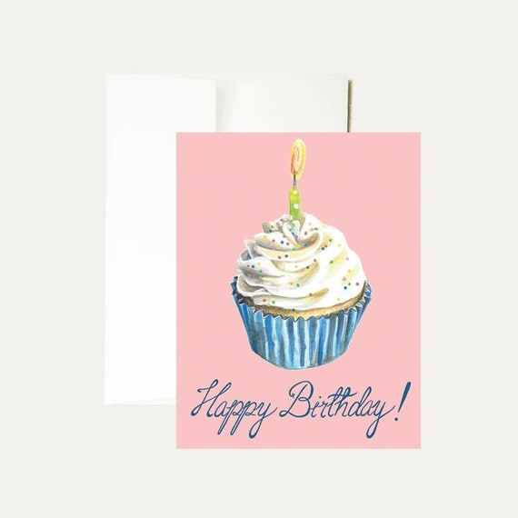 Anniversaire Gateau Aquarelle Carte De Voeux Joyeux Etsy