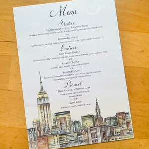 Watercolor NYC Wedding Stationery - New York City Wedding Invite -Watercolor Wedding Menu -NYC skyline -Hand Painted -Custom Wedding Invite